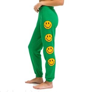 Green Kids Joggers with Smiley Design